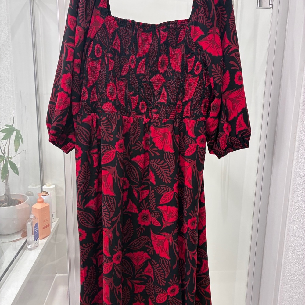 Floral Red and Black Women's Dress